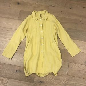 Comfy USA Dress Sz M Yellow Linen Langenlook Long Sleeve
